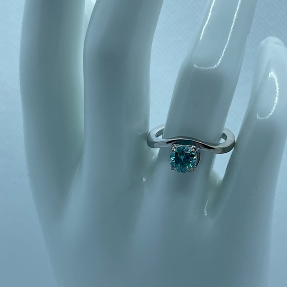 Blue Moissanite Sterling Silver Ring - Picture 2 of 4